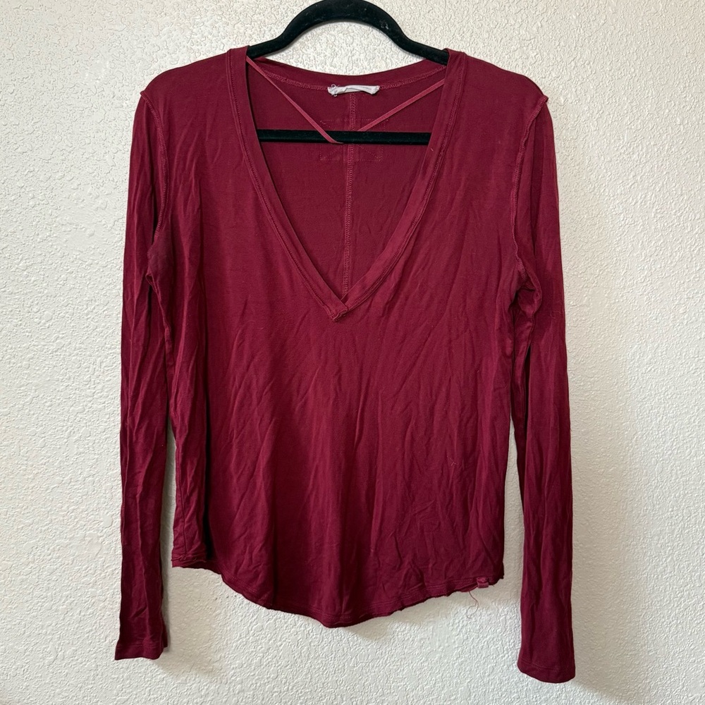 We The Free Maroon Moon Dance V Neck Long Sleeve Shirt Small
